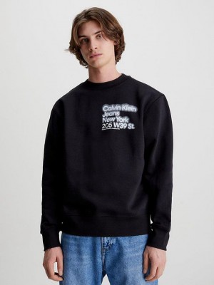 Black Calvin Klein Organic Cotton Printed Men Sweatshirt | XFQE-10428