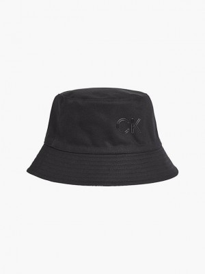 Black Calvin Klein Organic Cotton Reversible Bucket Women Cap | QMEY-79854