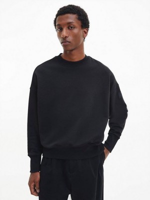 Black Calvin Klein Organic Cotton Terry Men Sweatshirt | AEZU-12586
