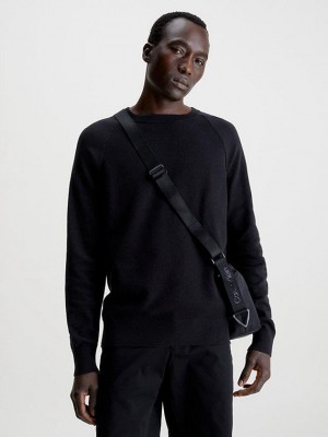 Black Calvin Klein Organic Cotton Textured Jumper Men Sweater | TQGZ-56072