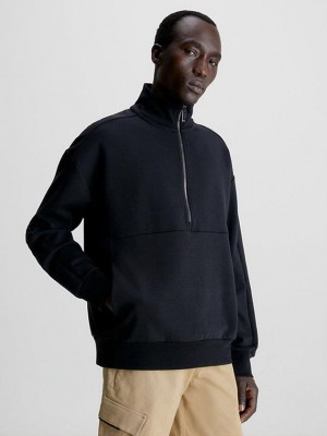 Black Calvin Klein Organic Cotton Zip Men Sweatshirt | VTHL-62793