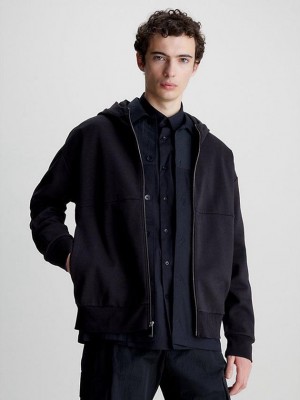 Black Calvin Klein Organic Cotton Zip Up Men Hoodie | GRXT-92745