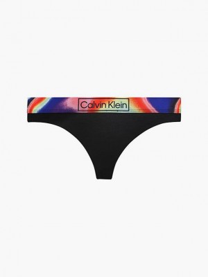 Black Calvin Klein Organic Cotton - Pride Women Thong | IJWO-56478