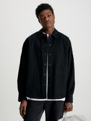 Black Calvin Klein Oversized Cotton Ripstop Shirt Men Jacket | JZFT-75491