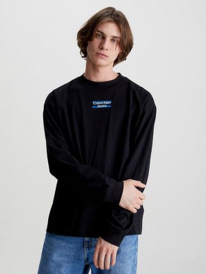Black Calvin Klein Oversized Long Sleeve Men T-Shirt | DPTE-82506