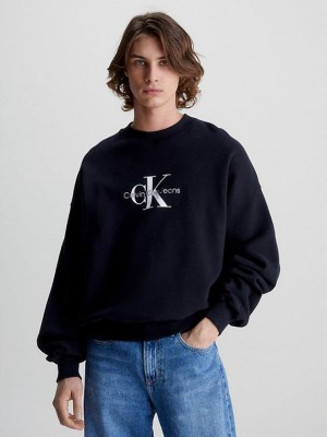 Black Calvin Klein Oversized Monogram Men Sweatshirt | CXNP-65092