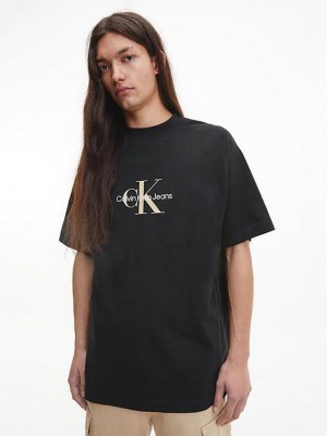 Black Calvin Klein Oversized Monogram Men T-Shirt | BIOG-32094