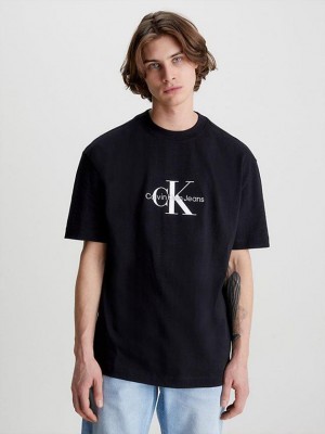 Black Calvin Klein Oversized Monogram Men T-Shirt | WTMU-47629