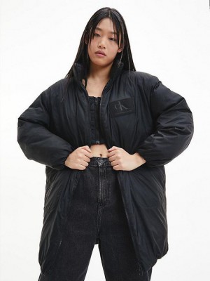 Black Calvin Klein Oversized Packable Puffer Women Coat | BVHY-96402