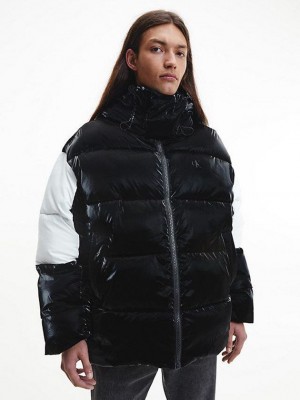 Black Calvin Klein Oversized Recycled Nylon Puffer Men Jacket | BHKZ-95631