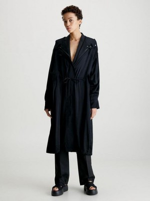 Black Calvin Klein Oversized Sateen Parka Women Coat | TXYV-21653