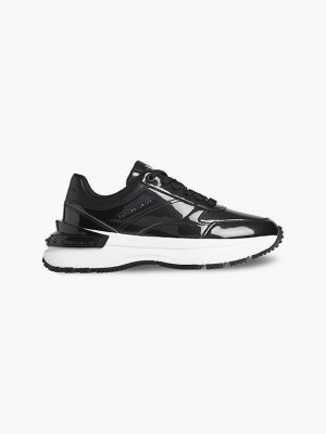 Black Calvin Klein Patent Leather Chunky Women Sneakers | DFBY-92108