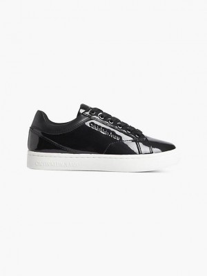 Black Calvin Klein Patent Leather Women Sneakers | KMEN-45837