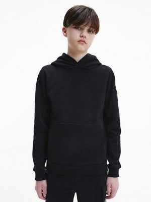 Black Calvin Klein Peached Terry Boys's Hoodie | XJFI-20643