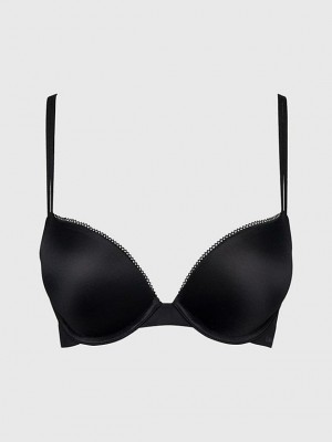 Black Calvin Klein Plunge Push-Up - Liquid Touch Women Bra | TAIZ-75610