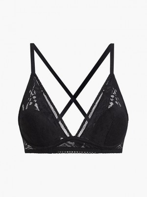 Black Calvin Klein Plunge - Ultra Soft Lace Women Bra | MRNT-01342