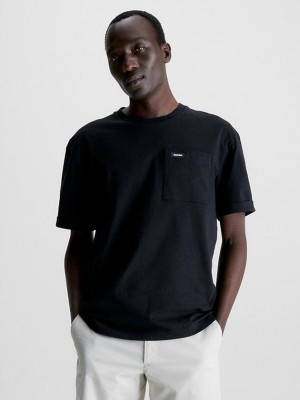 Black Calvin Klein Pocket Men T-Shirt | BOPJ-39041