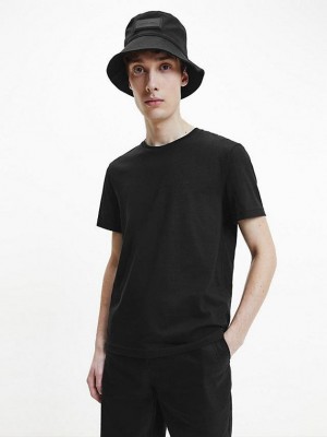 Black Calvin Klein Premium Cotton Men T-Shirt | EIPO-89745