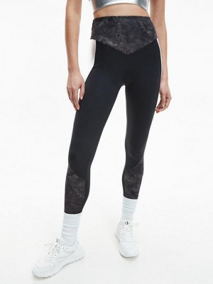Black Calvin Klein Printed Gym Women Leggings | WKBH-74863