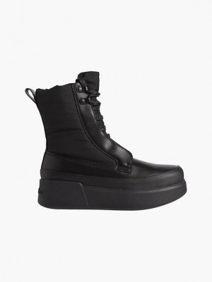 Black Calvin Klein Puffer Wedge Rain Women Boots | AQWZ-30174