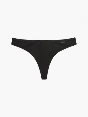 Black Calvin Klein Pure Ribbed Women Thong | CPSF-71584