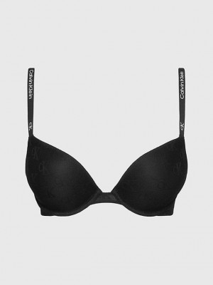 Black Calvin Klein Push Up Plunge - Ck96 Women Bra | EJSG-95136
