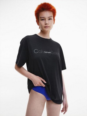 Black Calvin Klein Pyjama - Embossed Icon Women Top | HJOP-38165