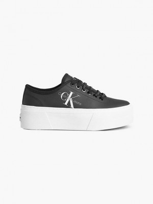 Black Calvin Klein Recycled Canvas Platform Women Sneakers | GOFT-86159