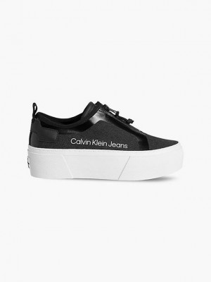 Black Calvin Klein Recycled Canvas Platform Zip Women Sneakers | NDIL-98176