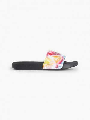 Black Calvin Klein Recycled Canvas Sliders - Pride Women Slippers | AKBD-81740