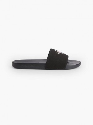 Black Calvin Klein Recycled Canvas Sliders - Pride Men Slippers | SOLG-63927