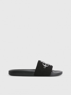 Black Calvin Klein Recycled Canvas Sliders Men Slippers | JMZG-72361
