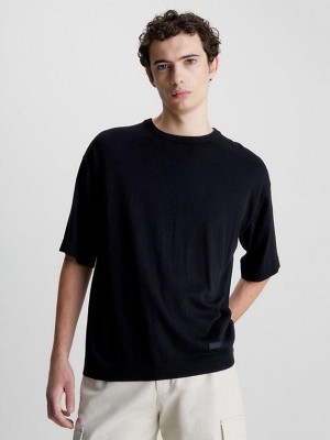 Black Calvin Klein Recycled Coolmax Men T-Shirt | BVAI-12789