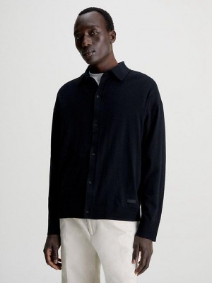 Black Calvin Klein Recycled Coolmax Polo Cardigan Men Sweater | XAMT-09372