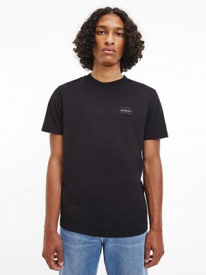 Black Calvin Klein Recycled Cotton Badge Men T-Shirt | WRBY-62815