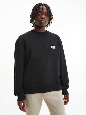 Black Calvin Klein Recycled Cotton Badge Men Sweatshirt | MHFV-26035