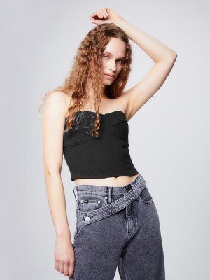 Black Calvin Klein Recycled Cotton Bustier Women Top | DTLS-15206