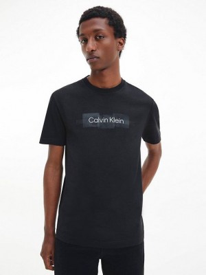 Black Calvin Klein Recycled Cotton Logo Men T-Shirt | RHNL-10895