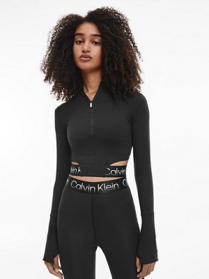 Black Calvin Klein Recycled Cropped Gym Women Top | SJHE-86314