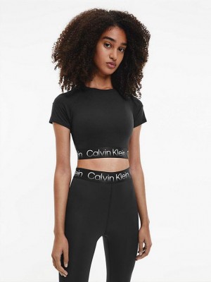 Black Calvin Klein Recycled Cropped Gym Women T-Shirt | XKYJ-17409