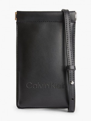 Black Calvin Klein Recycled Crossbody Phone Pouch Women Bags | SQGN-19268