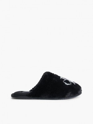 Black Calvin Klein Recycled Faux Fur Women Slippers | GFYU-98304