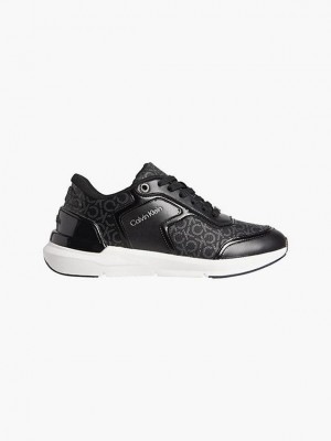 Black Calvin Klein Recycled Faux Leather Women Sneakers | WBZR-72098