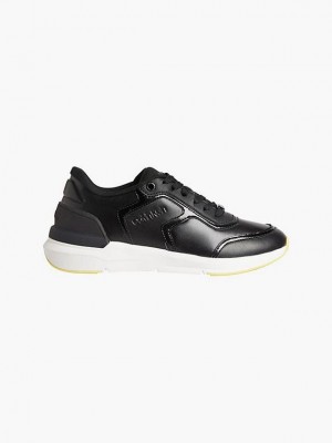 Black Calvin Klein Recycled Faux Leather Women Sneakers | QZRC-86574
