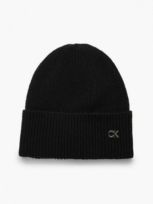 Black Calvin Klein Recycled Knit Women Beanie | XUDA-97051