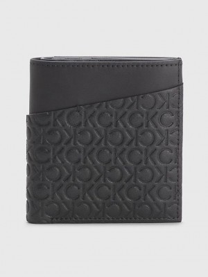 Black Calvin Klein Recycled Leather Rfid Trifold Men Wallet | GASH-64781