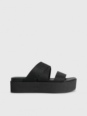 Black Calvin Klein Recycled Logo Jacquard Platform Women Sandals | VXTW-87629