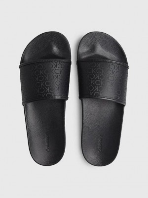 Black Calvin Klein Recycled Logo Sliders Men Slippers | GZMX-01349