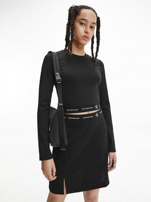 Black Calvin Klein Recycled Milano Jersey Long Sleeve Women Top | CIYQ-27045