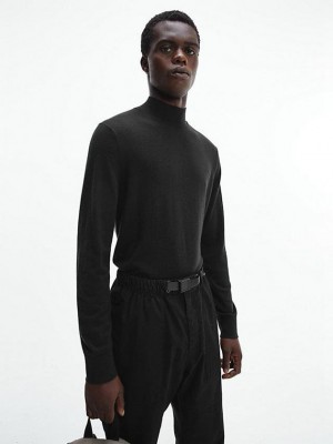 Black Calvin Klein Recycled Mock Neck Jumper Men Sweater | JBFW-20765